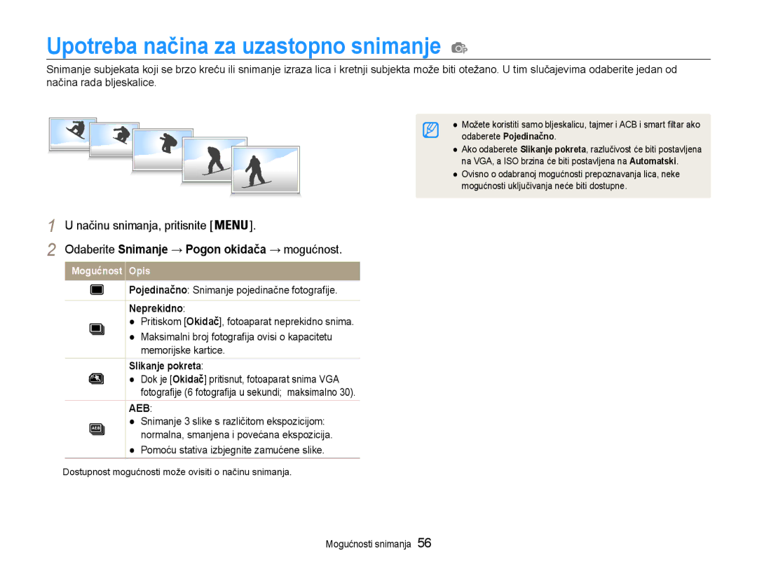 Samsung EC-PL210ZBPBE3 manual Upotreba načina za uzastopno snimanje, Neprekidno, Slikanje pokreta 