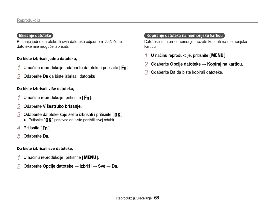 Samsung EC-PL210ZBPBE3 manual Načinu reprodukcije, pritisnite, Odaberite Da da biste izbrisali datoteku, Brisanje datoteke 