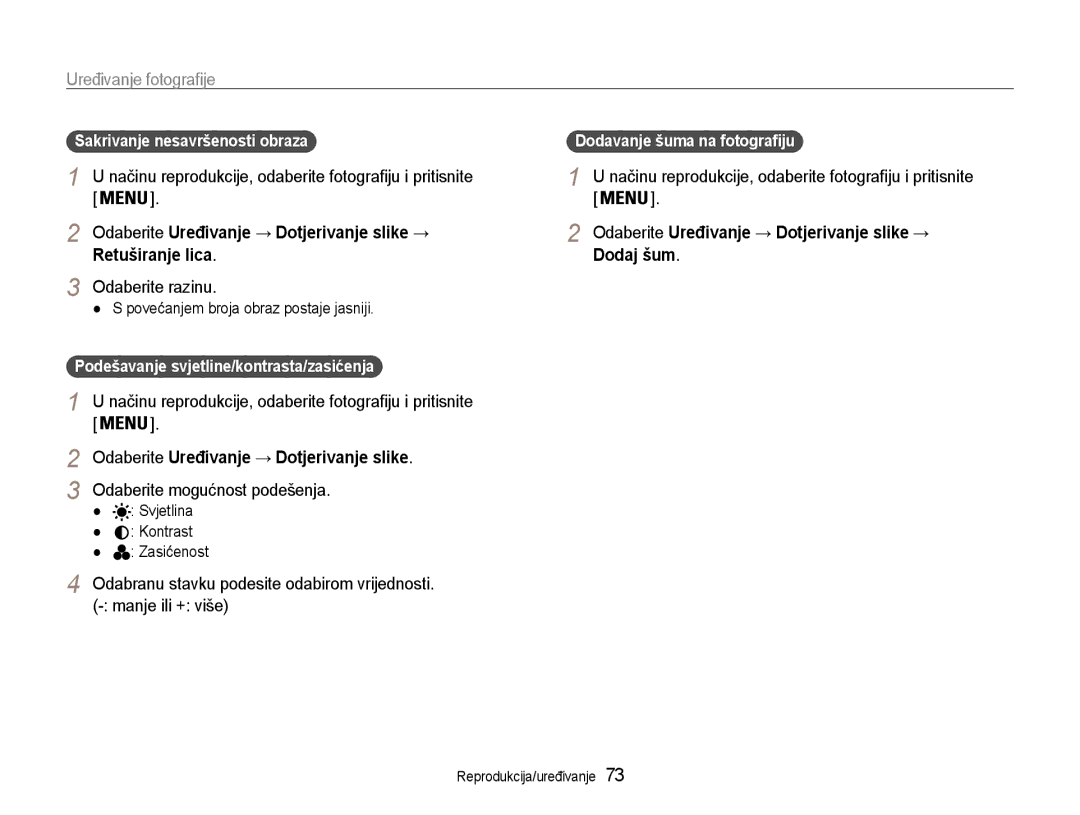 Samsung EC-PL210ZBPBE3 manual Odaberite razinu, Odaberite Uređivanje → Dotjerivanje slike → Dodaj šum 