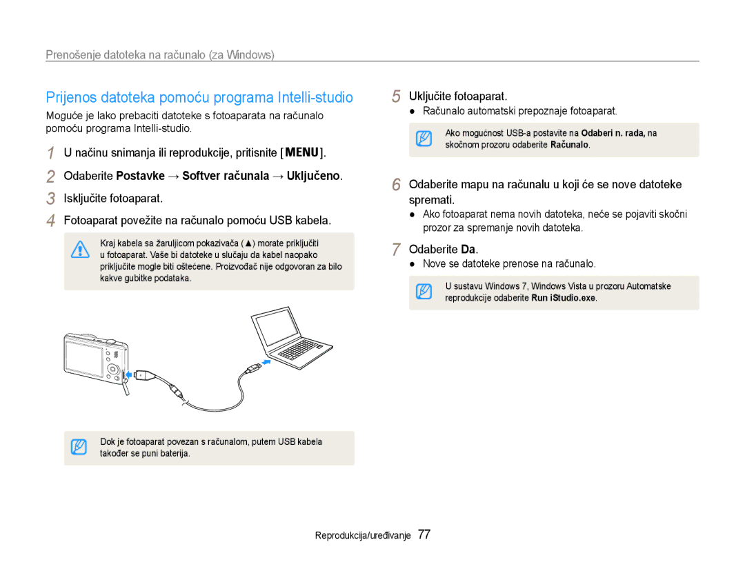 Samsung EC-PL210ZBPBE3 manual Prijenos datoteka pomoću programa Intelli-studio, Prenošenje datoteka na računalo za Windows 