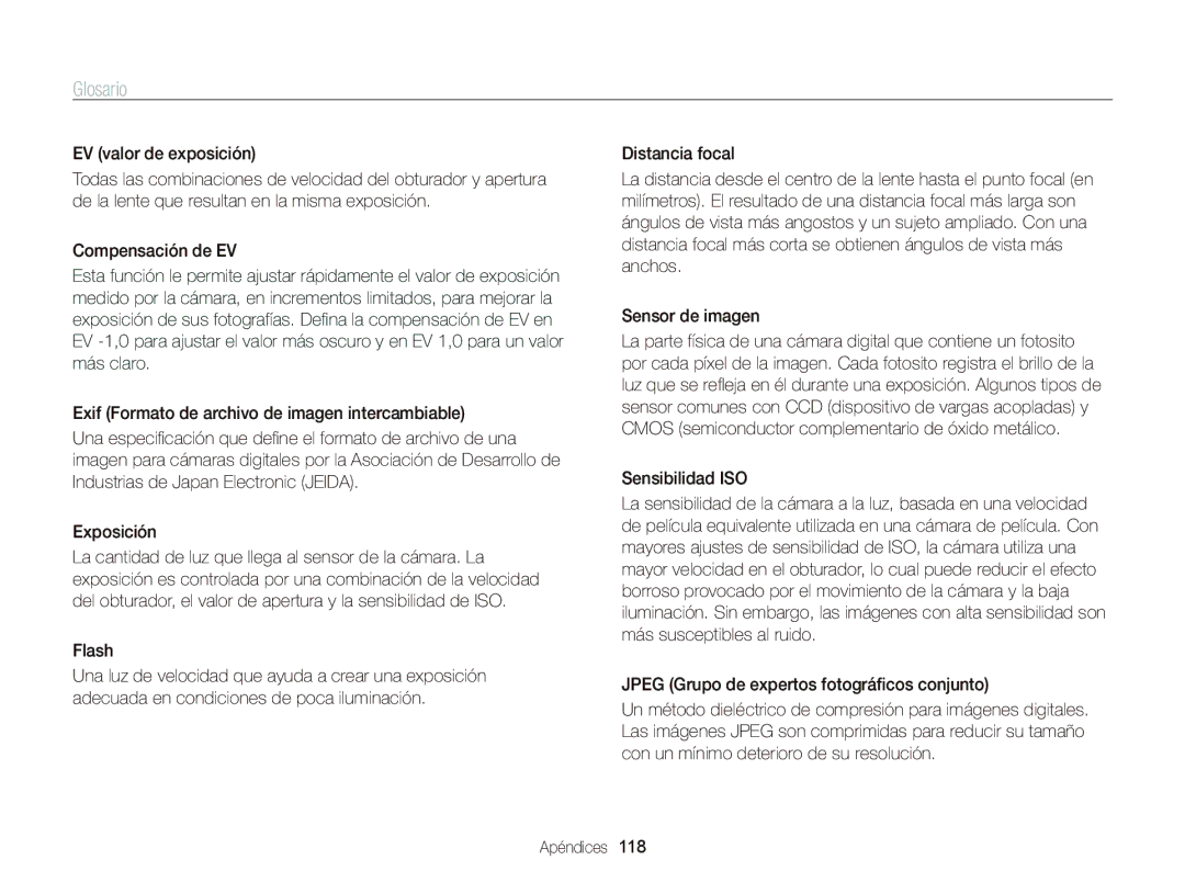 Samsung EC-PL210ZBPSE1, EC-PL210ZBPPE1, EC-PL120ZBPBE1, EC-PL20ZZBPRE1, EC-PL120ZFPPE1, EC-PL120ZFPBE1 manual Glosario, Flash 