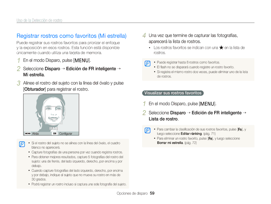 Samsung EC-PL210ZBPPE1, EC-PL120ZBPBE1 manual Registrar rostros como favoritos Mi estrella, Visualizar sus rostros favoritos 
