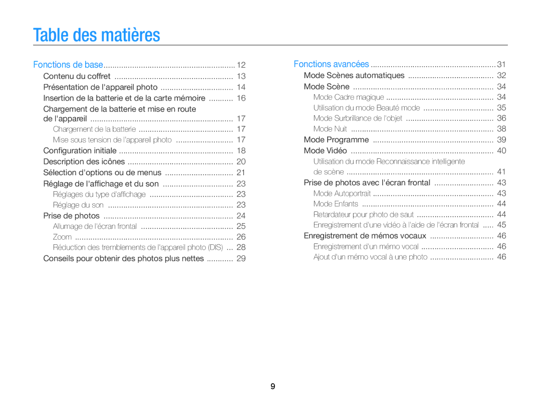 Samsung EC-PL210ZDPBZA, EC-PL210ZBPPE1, EC-PL120ZBPBE1 Table des matières, Conseils pour obtenir des photos plus nettes 