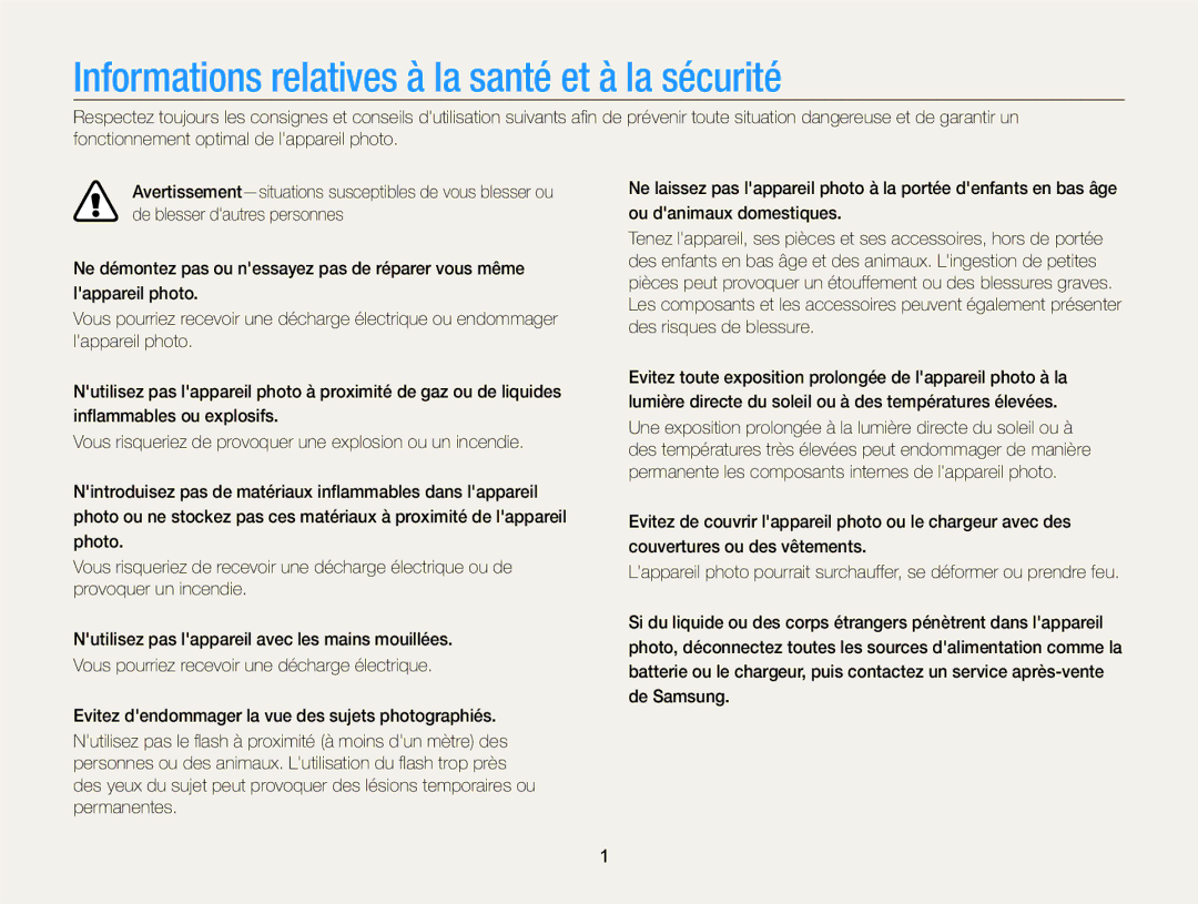 Samsung EC-PL20ZZDPSZA, EC-PL210ZBPPE1, EC-PL120ZBPBE1, EC-PL20ZZDPBZA Informations relatives à la santé et à la sécurité 