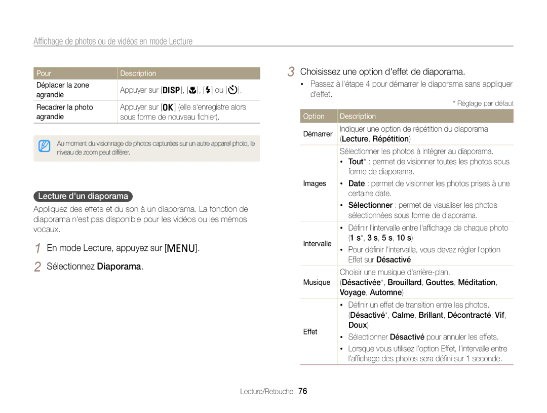 Samsung EC-PL210ZBPBE1, EC-PL210ZBPPE1, EC-PL120ZBPBE1, EC-PL20ZZDPSZA, EC-PL20ZZDPBZA, EC-PL20ZZBPRE1 Lecture dun diaporama 