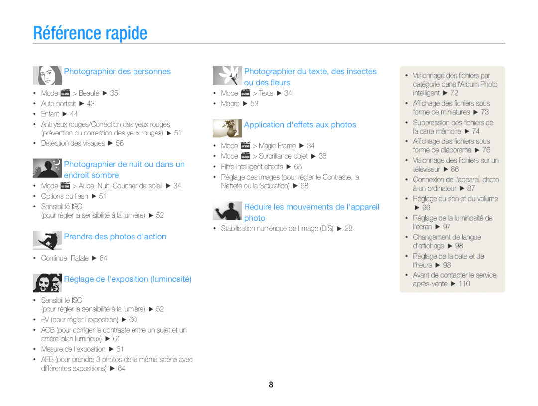 Samsung EC-PL210ZBPBE1, EC-PL210ZBPPE1, EC-PL120ZBPBE1, EC-PL20ZZDPSZA manual Référence rapide, Photographier des personnes 