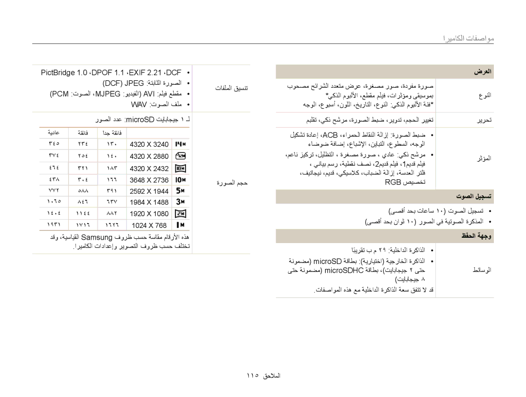 Samsung EC-PL20ZZBPSRU, EC-PL210ZBPPE1, EC-PL20ZZDPSZA, EC-PL210ZBPBE1, EC-PL210ZDPBZA, EC-PL210ZDPSME ﺕﻮﺼﻟﺍ ﻞﻴﺠﺴﺗ, ﻆﻔﺤﻟﺍ ﺔﻬﺟﻭ 