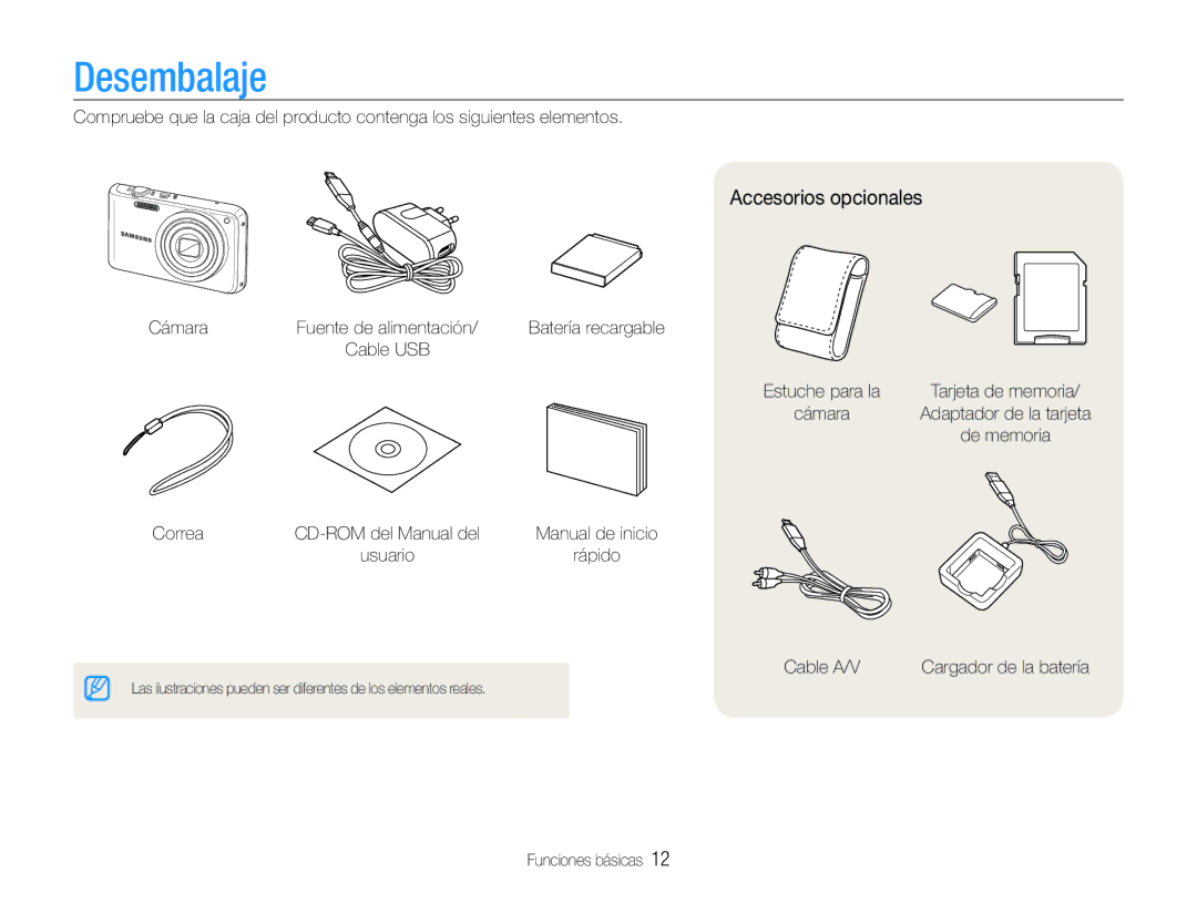 Samsung EC-PL210ZBPBE1, EC-PL210ZBPPE1, EC-PL21ZZBPPE1, EC-PL210ZBPSE1, EC-PL21ZZBPBE1 Desembalaje, Accesorios opcionales 