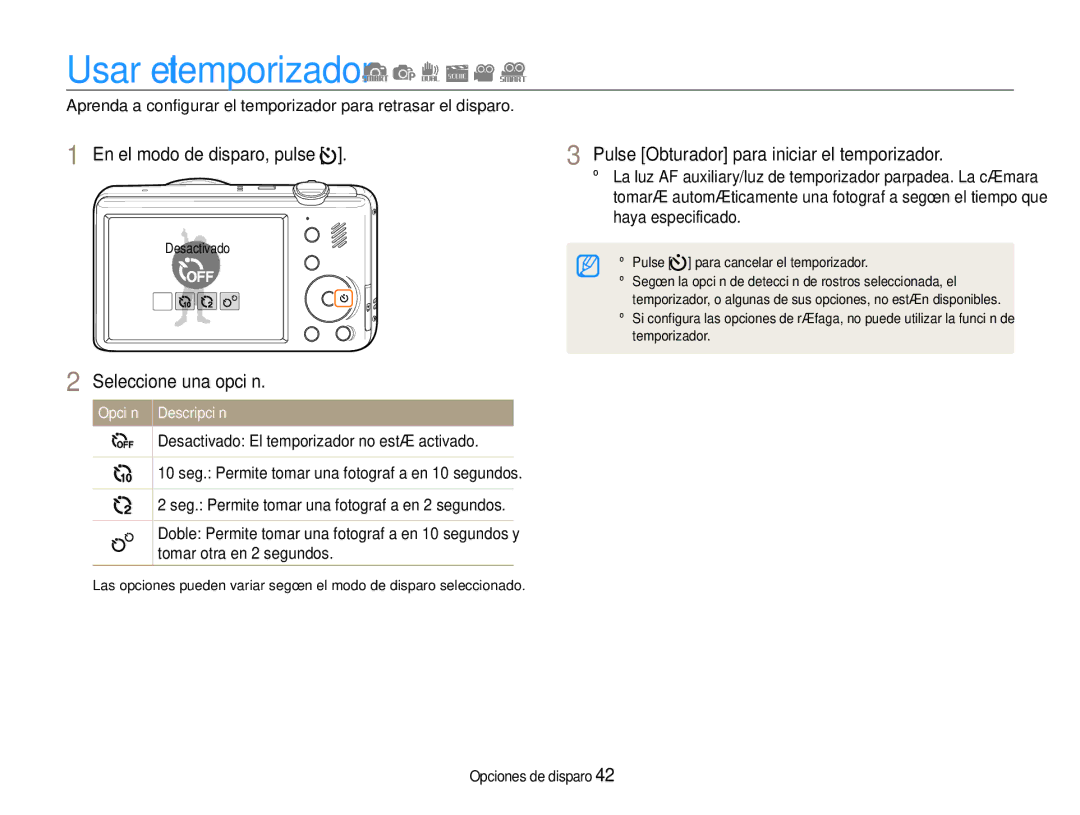 Samsung EC-PL210ZBPBE1, EC-PL210ZBPPE1, EC-PL21ZZBPPE1 Usar el temporizador, Pulse Obturador para iniciar el temporizador 