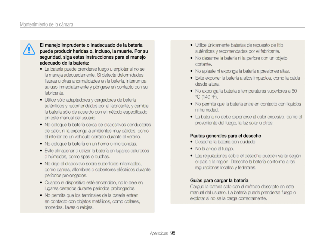 Samsung EC-PL210ZBPSE1, EC-PL210ZBPPE1, EC-PL210ZBPBE1, EC-PL21ZZBPPE1, EC-PL21ZZBPBE1 manual Mantenimiento de la cámara 