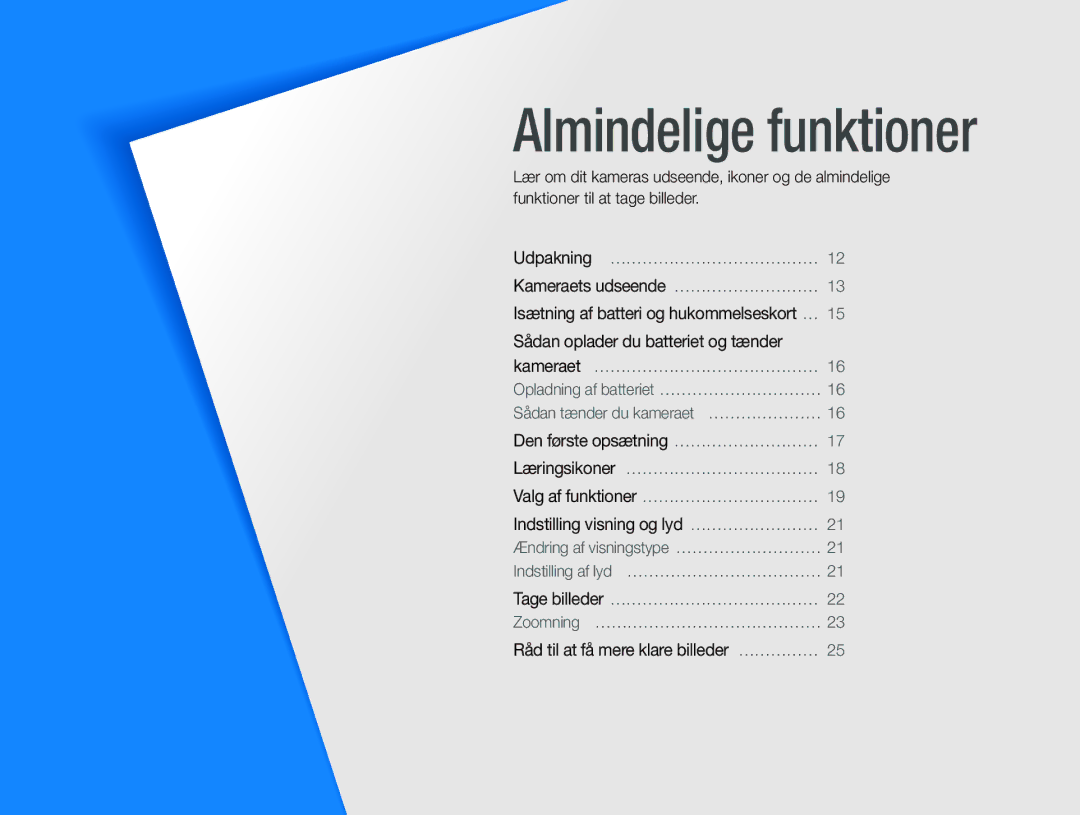 Samsung EC-PL21ZZBPRE2, EC-PL21ZZBPBE2, EC-PL21ZZBPPE2 manual Kameraets udseende ………………………, Den første opsætning ……………………… 