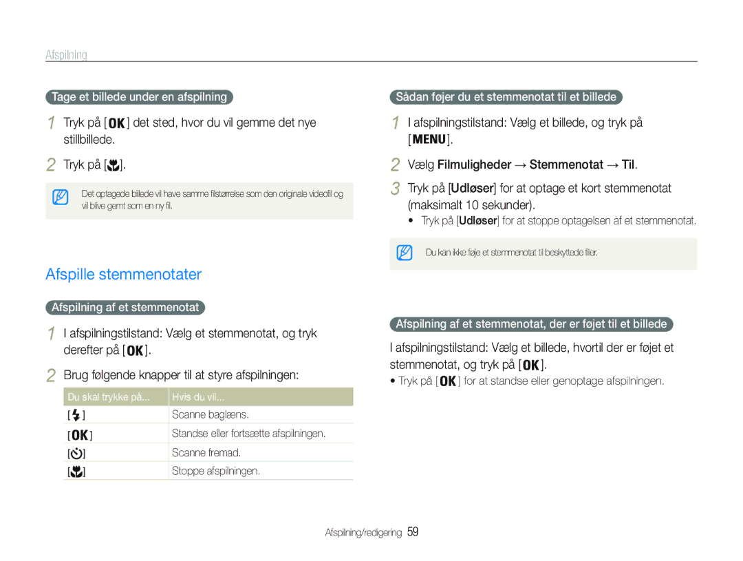 Samsung EC-PL20ZZBPBE2, EC-PL21ZZBPBE2 Afspille stemmenotater, Tryk på det sted, hvor du vil gemme det nye stillbillede 