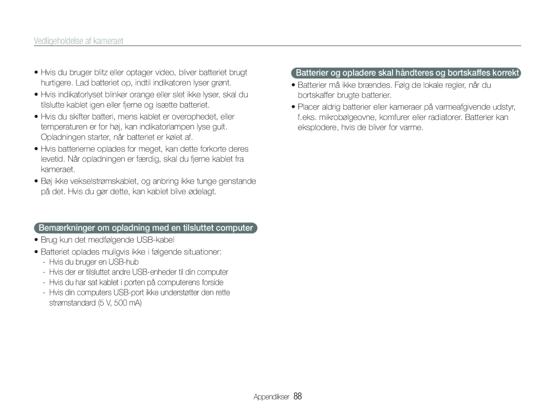 Samsung EC-PL21ZZBPRE2, EC-PL21ZZBPBE2, EC-PL21ZZBPPE2, EC-PL20ZZBPSE2 Bemærkninger om opladning med en tilsluttet computer 