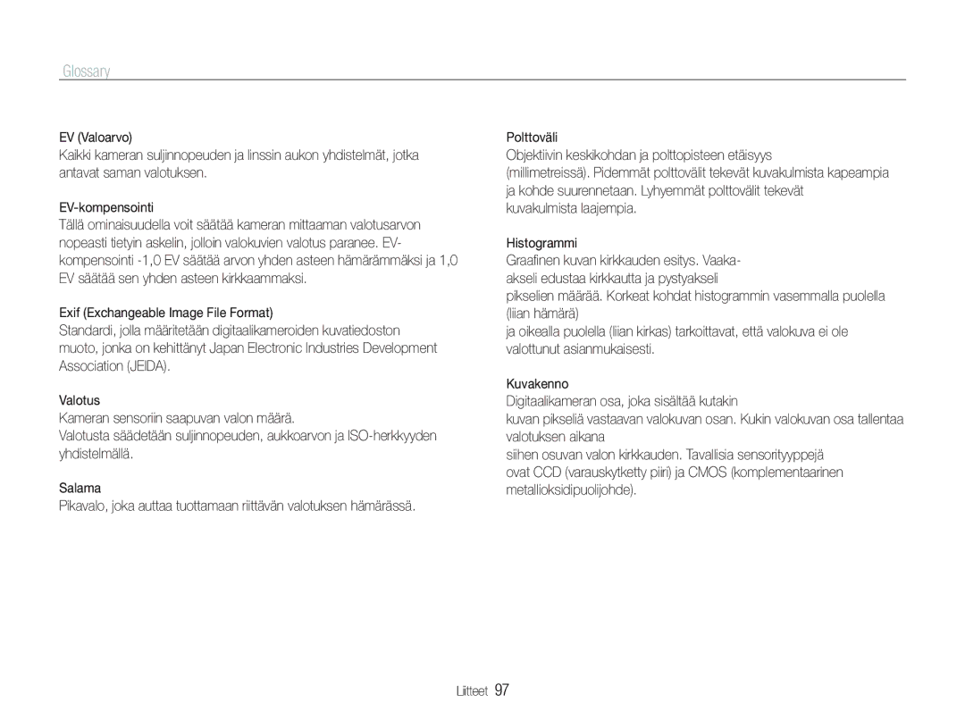 Samsung EC-PL21ZZBPBE2, EC-PL21ZZBPPE2, EC-PL20ZZBPSE2, EC-PL20ZZBPPE2, EC-PL20ZZBPBE2, EC-PL21ZZBPRE2, EC-PL20ZZBPRE2 Glossary 