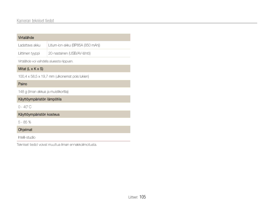 Samsung EC-PL210ZBPBE2, EC-PL21ZZBPBE2, EC-PL21ZZBPPE2, EC-PL210ZBPPE2 manual Virtalähde voi vaihdella alueesta riippuen 