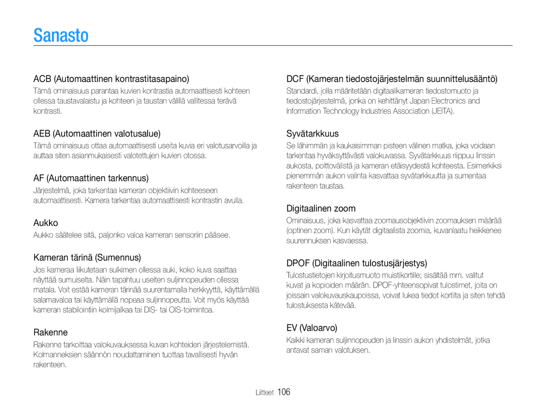 Samsung EC-PL21ZZBPRE2, EC-PL21ZZBPBE2, EC-PL21ZZBPPE2, EC-PL210ZBPPE2, EC-PL211ZBPBE2, EC-PL210ZBPBE2 manual Sanasto 