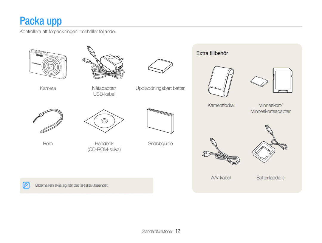 Samsung EC-PL21ZZBPPE2, EC-PL21ZZBPBE2, EC-PL210ZBPPE2, EC-PL211ZBPBE2, EC-PL210ZBPBE2 manual Packa upp, Extra tillbehör 