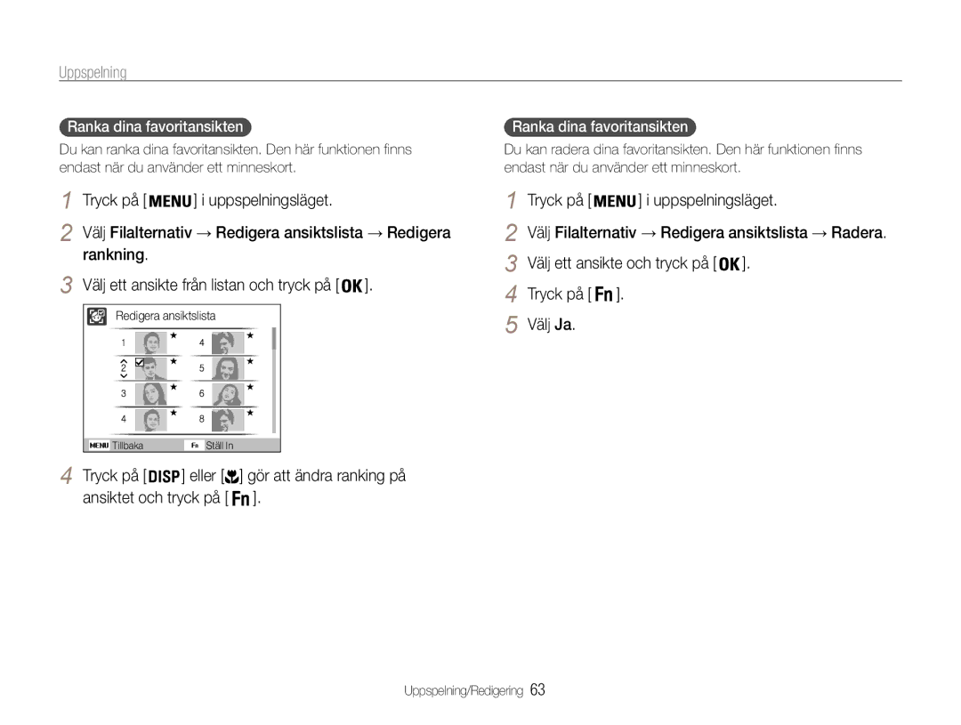 Samsung EC-PL210ZBPBE2 manual Tryck på Uppspelningsläget, Rankning, Tryck på Välj Ja, Ranka dina favoritansikten 