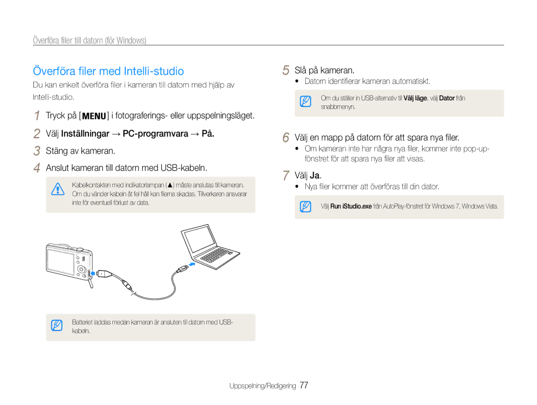 Samsung EC-PL21ZZBPBE2, EC-PL21ZZBPPE2 manual Överföra filer med Intelli-studio, Överföra filer till datorn för Windows 