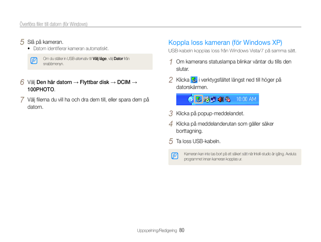 Samsung EC-PL211ZBPBE2 manual Koppla loss kameran för Windows XP, Datorskärmen, Klicka på popup-meddelandet, Borttagning 