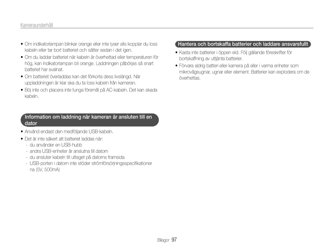 Samsung EC-PL210ZBPPE2, EC-PL21ZZBPBE2, EC-PL21ZZBPPE2 manual Hantera och bortskaffa batterier och laddare ansvarsfullt 