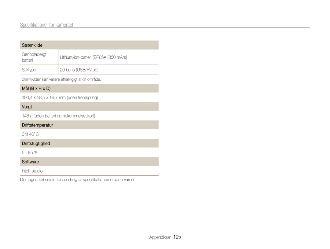 Samsung EC-PL210ZBPBE2, EC-PL21ZZBPBE2, EC-PL21ZZBPPE2, EC-PL210ZBPPE2 manual Strømkilden kan variere afhængigt af dit område 