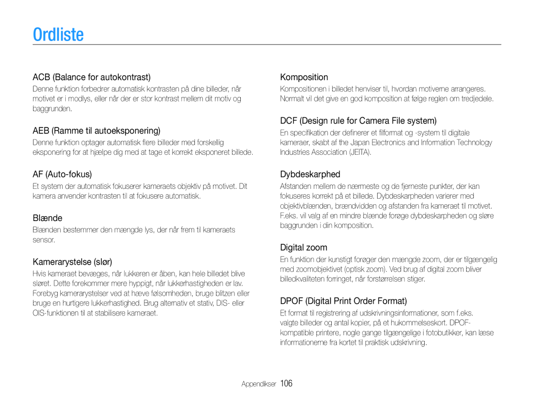 Samsung EC-PL21ZZBPRE2, EC-PL21ZZBPBE2, EC-PL21ZZBPPE2, EC-PL210ZBPPE2, EC-PL211ZBPBE2, EC-PL210ZBPBE2 manual Ordliste 