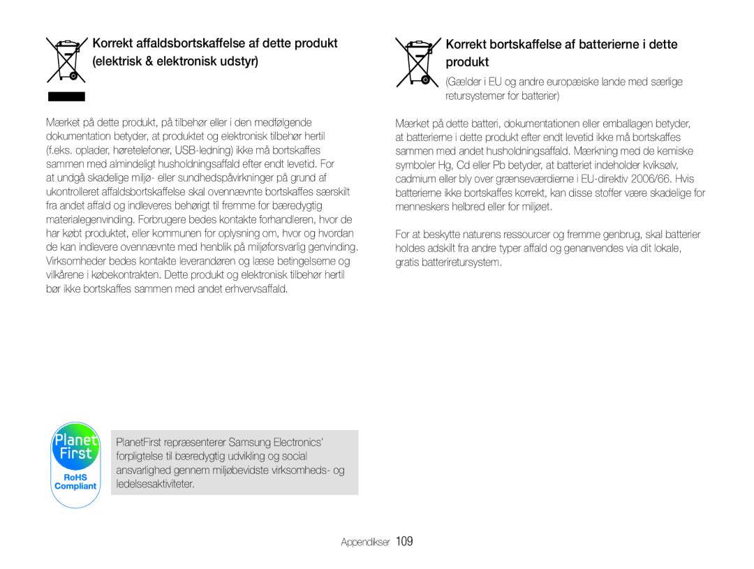 Samsung EC-PL210ZBPPE2, EC-PL21ZZBPBE2, EC-PL21ZZBPPE2, EC-PL211ZBPBE2 Korrekt bortskaffelse af batterierne i dette produkt 