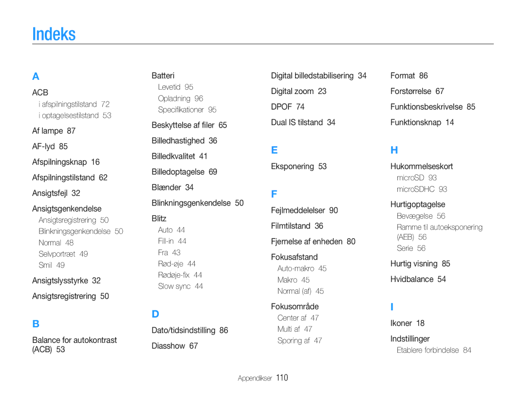 Samsung EC-PL211ZBPBE2, EC-PL21ZZBPBE2, EC-PL21ZZBPPE2, EC-PL210ZBPPE2, EC-PL210ZBPBE2, EC-PL21ZZBPRE2 manual Indeks 