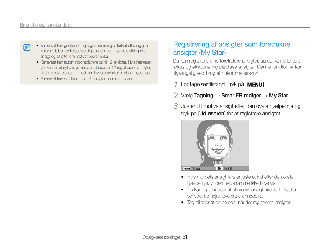 Samsung EC-PL210ZBPBE2 Registrering af ansigter som foretrukne ansigter My Star, Vælg Tagning → Smar FR rediger → My Star 