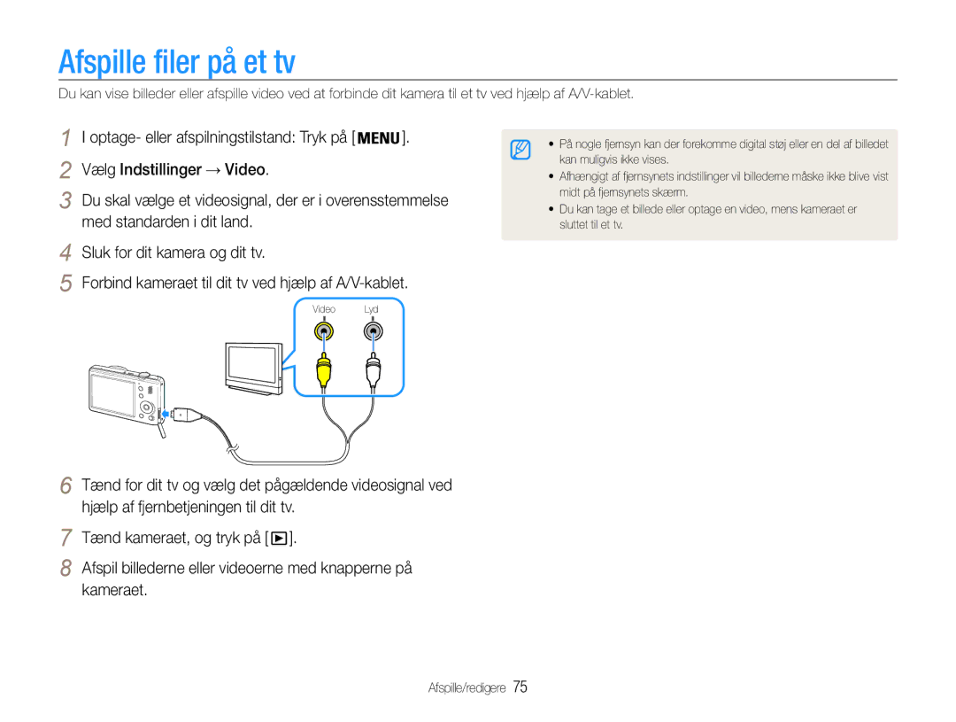 Samsung EC-PL210ZBPBE2 manual Afspille filer på et tv, Kameraet, Afspil billederne eller videoerne med knapperne på 