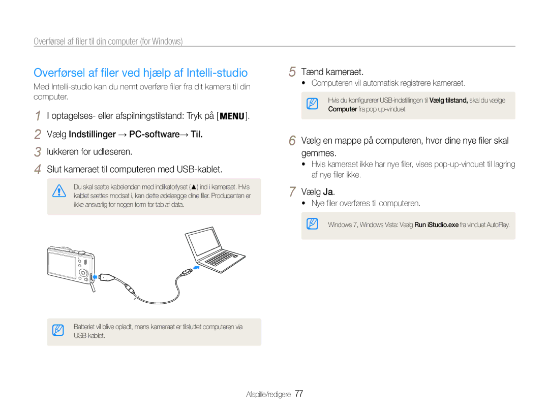 Samsung EC-PL21ZZBPBE2 Overførsel af filer ved hjælp af Intelli-studio, Overførsel af filer til din computer for Windows 