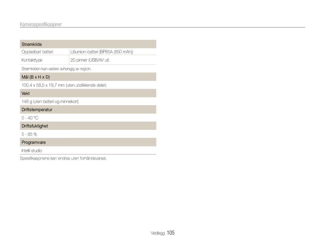 Samsung EC-PL210ZBPBE2, EC-PL21ZZBPBE2, EC-PL21ZZBPPE2, EC-PL210ZBPPE2 manual Strømkilden kan variere avhengig av region 