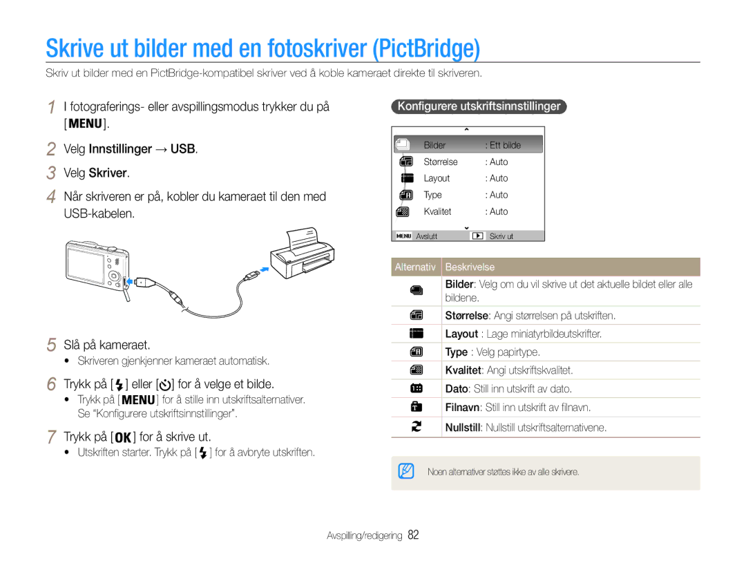 Samsung EC-PL21ZZBPRE2, EC-PL21ZZBPBE2 Skrive ut bilder med en fotoskriver PictBridge, Trykk på Eller for å velge et bilde 