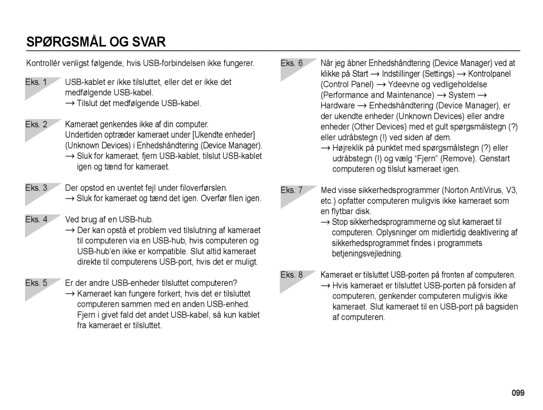 Samsung EC-PL50ZABP/E2, EC-PL50ZBBP/E2 manual Eks Ved brug af en USB-hub, Ydeevne og vedligeholdelse, System, Hardware 