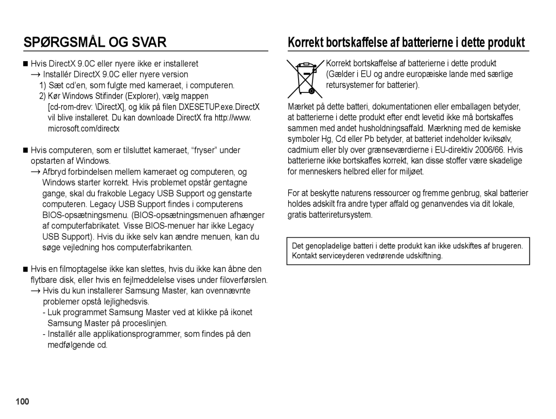 Samsung EC-PL50ZBBP/E2, EC-PL50ZABP/E2, EC-PL50ZSBP/E2, EC-PL50ZPBP/E2 Korrekt bortskaffelse af batterierne i dette produkt 