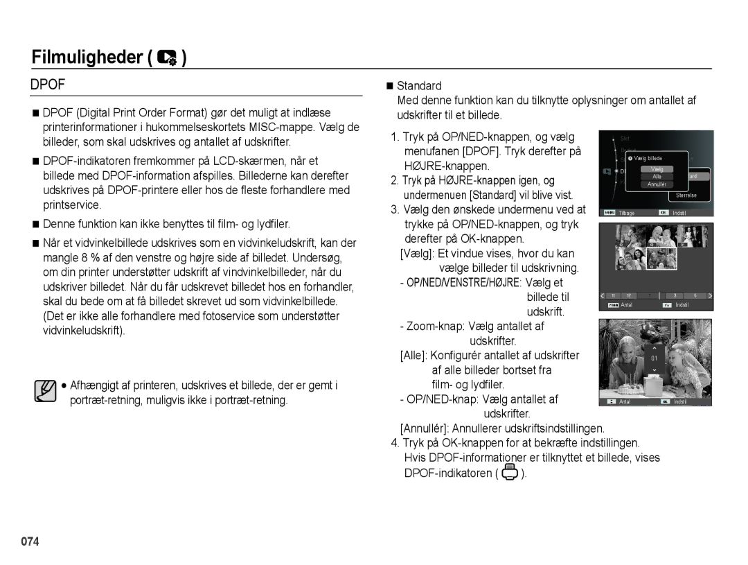 Samsung EC-PL50ZPBP/E2 manual Tryk på HØJRE-knappen igen, og, Derefter på OK-knappen, Billede til Udskrift, Udskrifter 