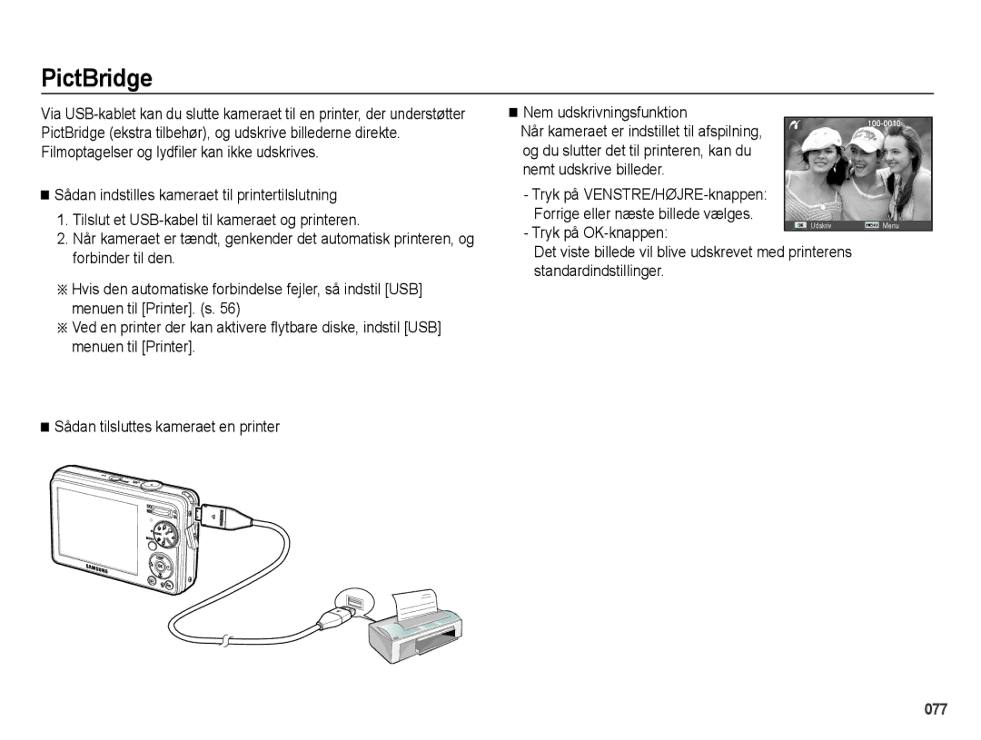 Samsung EC-PL50ZSBP/E2, EC-PL50ZABP/E2, EC-PL50ZBBP/E2, EC-PL50ZPBP/E2 PictBridge, Tryk på OK-knappen, Standardindstillinger 