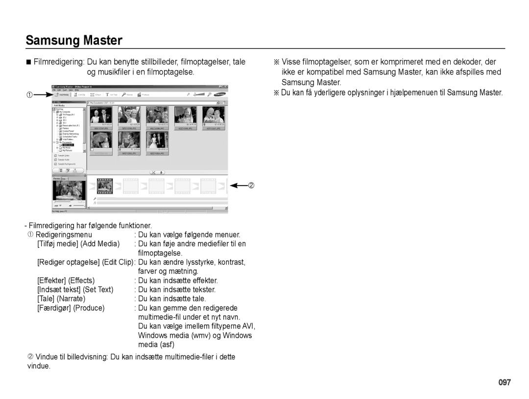 Samsung EC-PL50ZSBP/E2, EC-PL50ZABP/E2 manual Og musikfiler i en filmoptagelse, Filmoptagelse, Farver og mætning, Media asf 