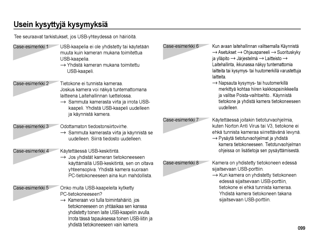 Samsung EC-PL50ZABP/E2, EC-PL50ZBBP/E2, EC-PL50ZSBP/E2, EC-PL50ZPBP/E2 manual Usein kysyttyjä kysymyksiä 