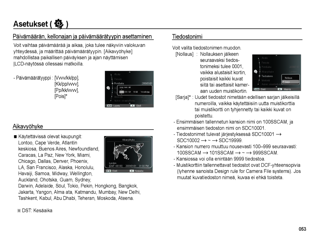 Samsung EC-PL50ZSBP/E2, EC-PL50ZABP/E2, EC-PL50ZBBP/E2, EC-PL50ZPBP/E2 manual Aikavyöhyke, Tiedostonimi 