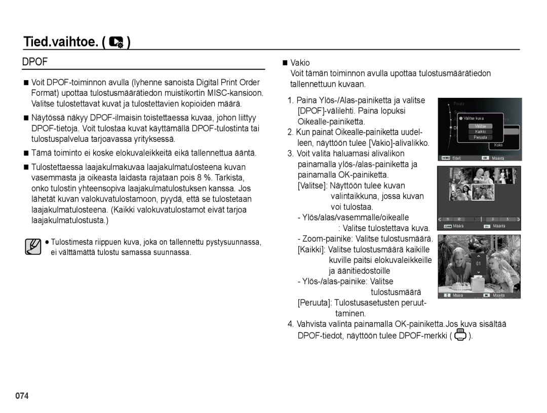 Samsung EC-PL50ZPBP/E2, EC-PL50ZABP/E2, EC-PL50ZBBP/E2, EC-PL50ZSBP/E2 manual Taminen, Peruuta Tulostusasetusten peruut 