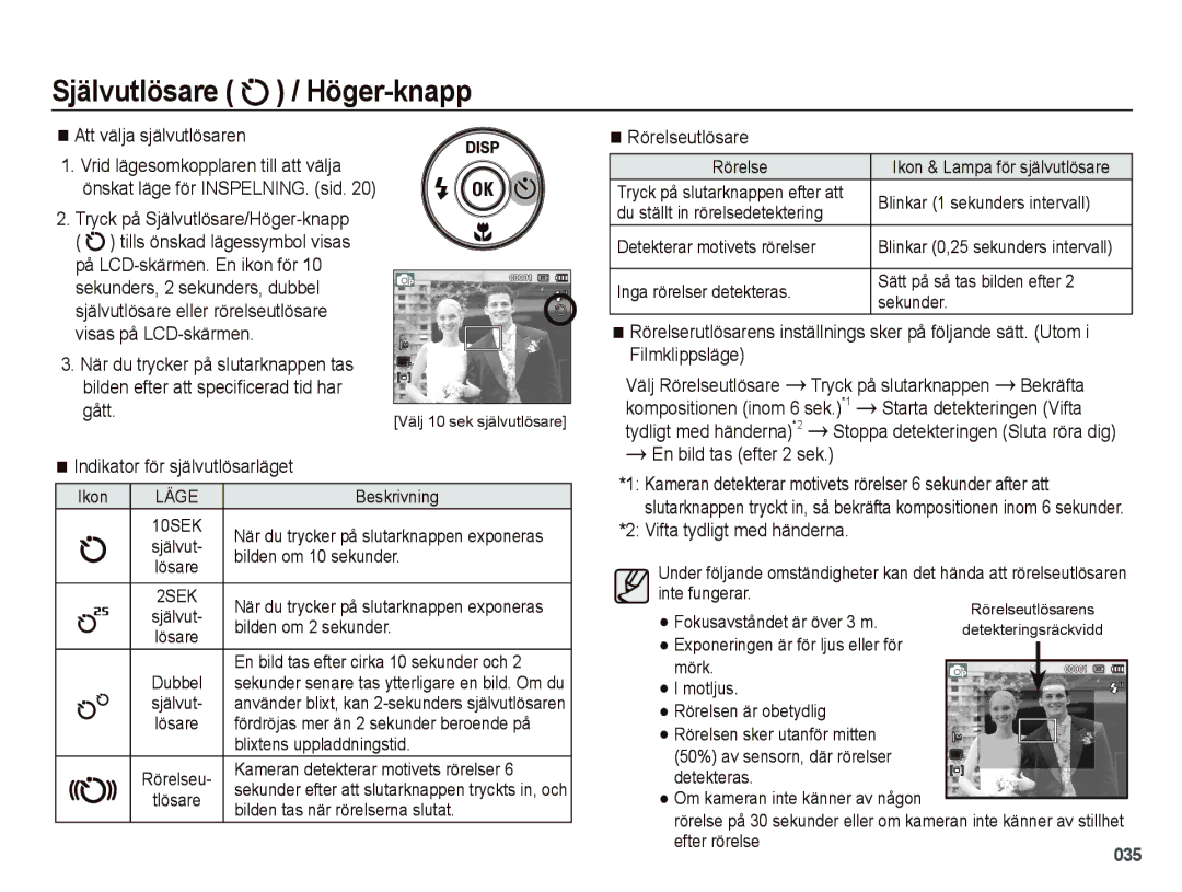 Samsung EC-PL50ZABP/E2 manual Att välja självutlösaren, Bilden efter att speciﬁcerad tid har Gått, Rörelseutlösare 