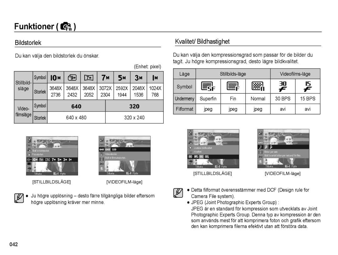 Samsung EC-PL50ZPBP/E2, EC-PL50ZABP/E2 manual Bildstorlek, Kvalitet/ Bildhastighet, Du kan välja den bildstorlek du önskar 