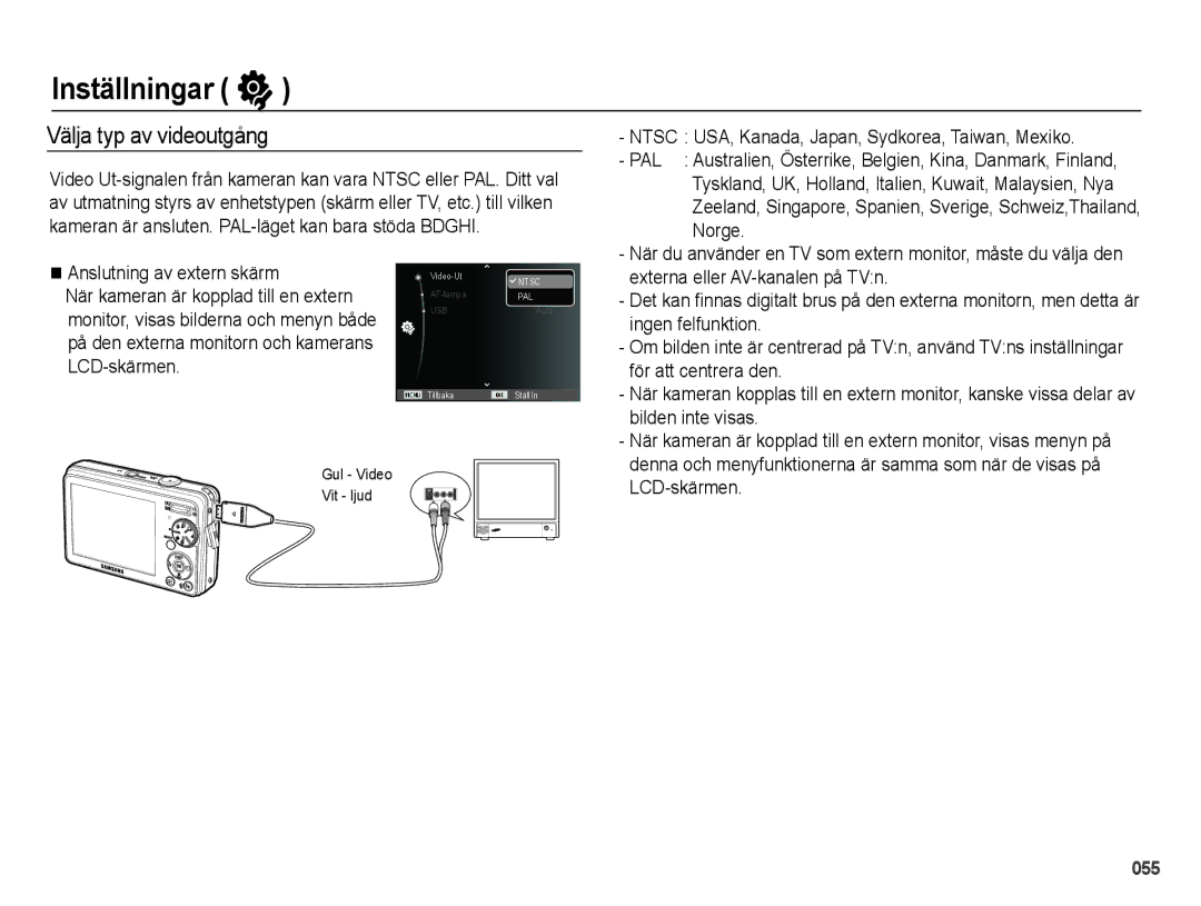 Samsung EC-PL50ZABP/E2, EC-PL50ZBBP/E2, EC-PL50ZSBP/E2, EC-PL50ZPBP/E2 manual Välja typ av videoutgång 