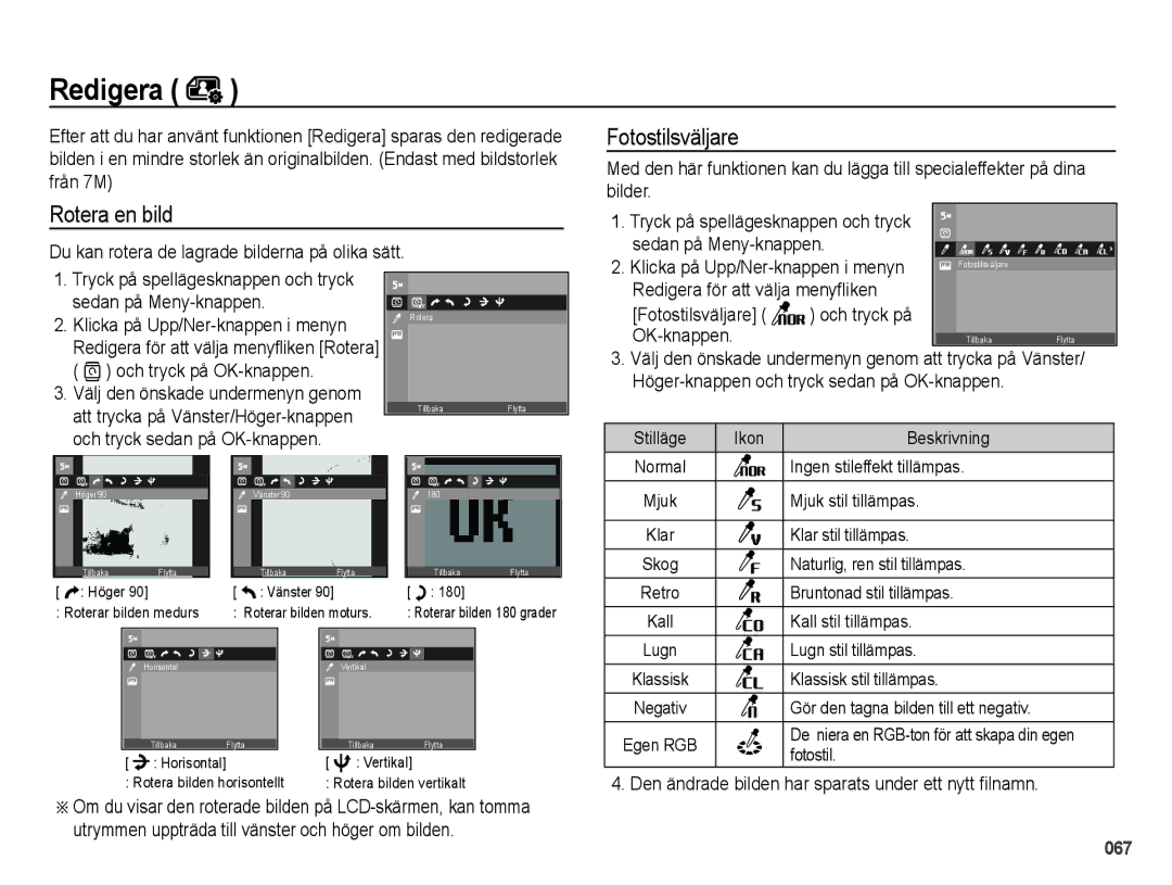 Samsung EC-PL50ZABP/E2 manual Rotera en bild, Du kan rotera de lagrade bilderna på olika sätt,  och tryck på OK-knappen 