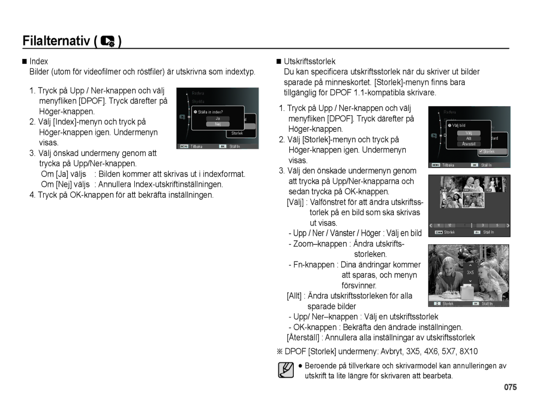 Samsung EC-PL50ZABP/E2 manual Index, Tryck på Upp / Ner-knappen och välj, Menyfliken DPOF. Tryck därefter på, Höger-knappen 