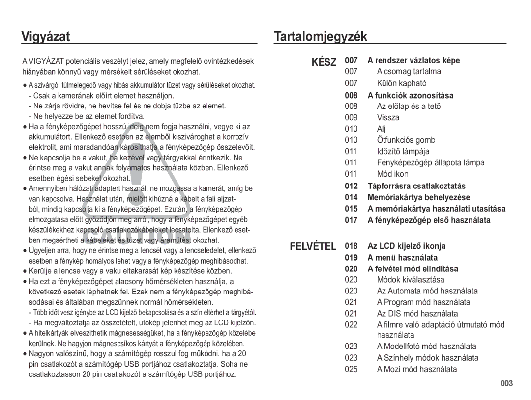 Samsung EC-PL50ZPBP/E3, EC-PL50ZABP/IT, EC-PL50ZPBP/IT, EC-PL50ZABP/E1, EC-PL50ZSBP/E3 manual 9LJ\iDW, Tartalomjegyzék, $Om 