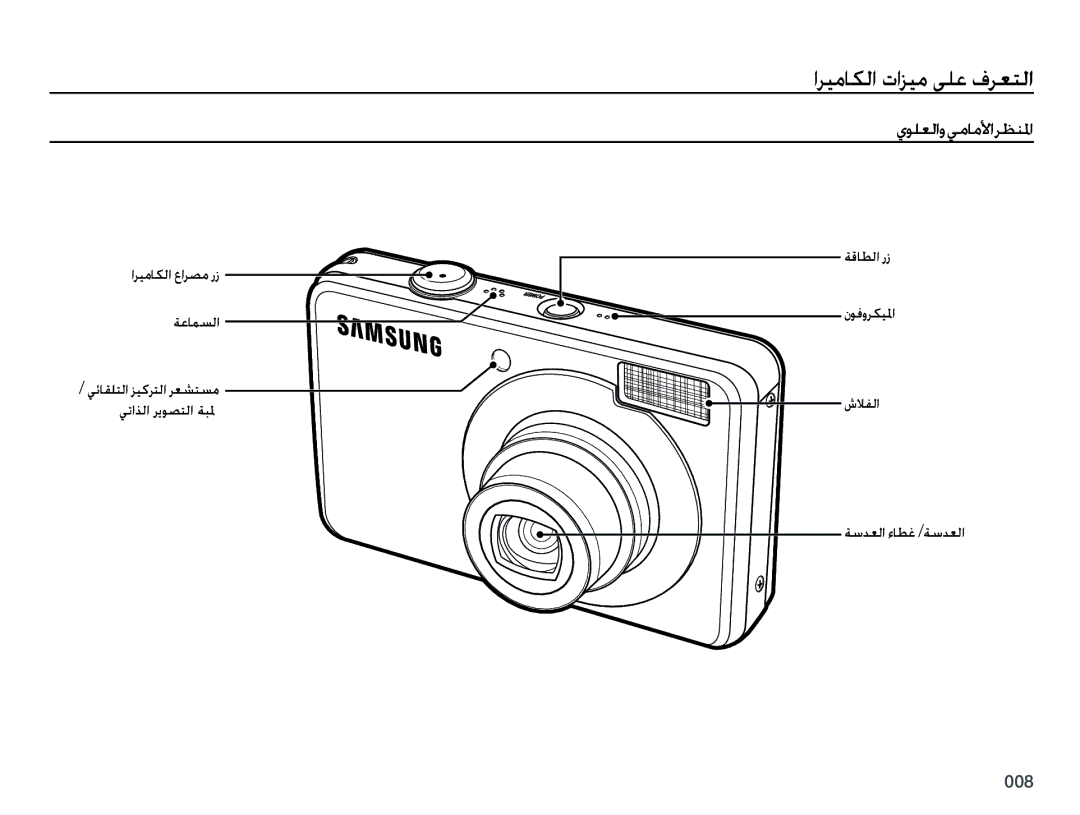 Samsung EC-PL50ZUBP/SA, EC-PL50ZBBP/E1, EC-PL50ZABP/SA, EC-PL50ZPBP/ME manual ﺍﺮﻴﻣﺎﻜﻟﺍ ﺕﺍﺰﻴﻣ ﻰﻠﻋ ﻑﺮﻌﺘﻟﺍ, ﻱﻮﻠﻌﻟﺍﻭﻲﻣﺎﻣﻷﺍﺮﻈﻨﳌﺍ 