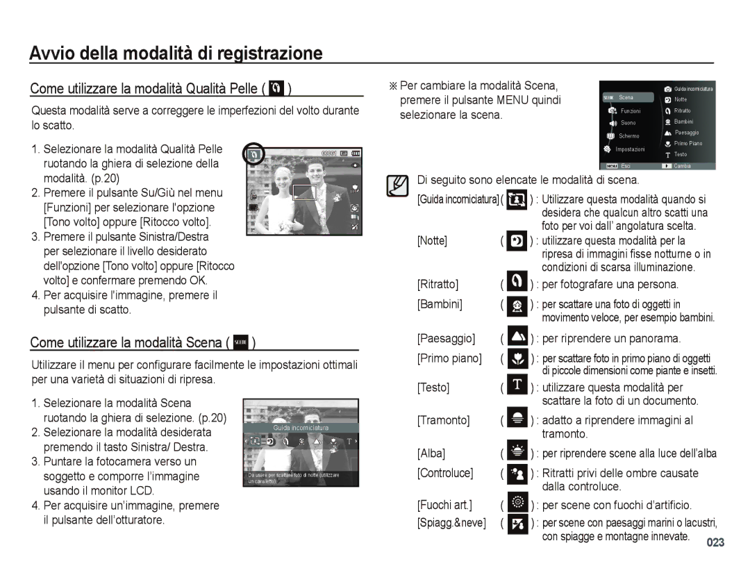 Samsung EC-PL50ZBBP/IT Come utilizzare la modalità Qualità Pelle, Come utilizzare la modalità Scena, Selezionare la scena 